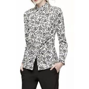 Thakoon Shirt‎ L Design Nation Floral Button Down Blouse Black White Career Top